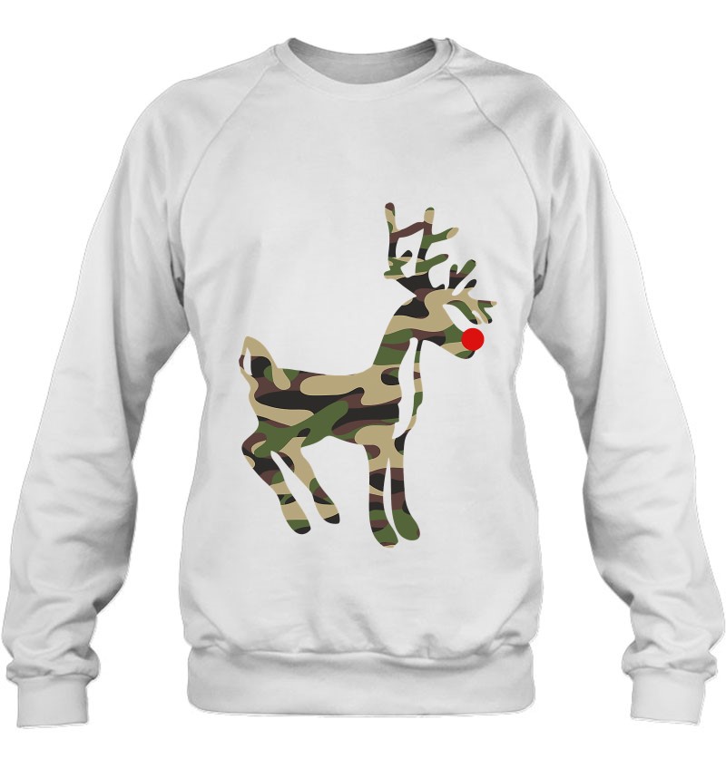Reindeer Red Nose Camo Camouflage - Xmas Holiday Hunting Sweatshirt