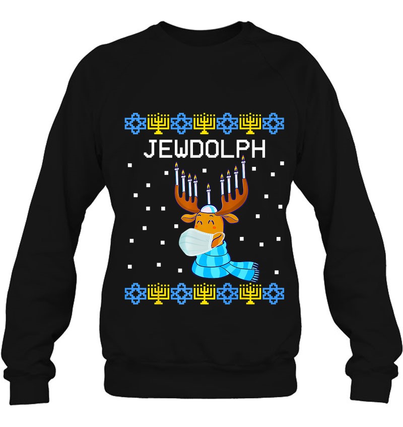 Jewdolph Ugly Hanukkah Sweater Reindeer Menorah Chanukah Premium Sweatshirt
