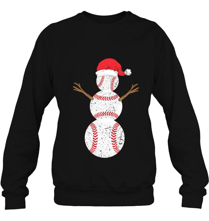 Baseball Snowman Santa Hat Christmas Baseball Player Gift Sweatshirt
