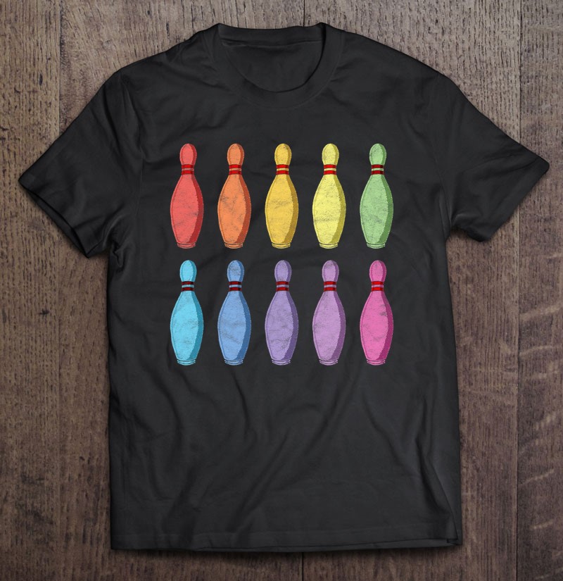 Vintage Bowling Pin Rainbow Pop Art 80'S Retro Graphic Shirt