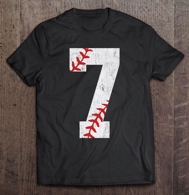 Number 7 Vintage 7Th Birthday Baseball Lover 7 Years Old Tee