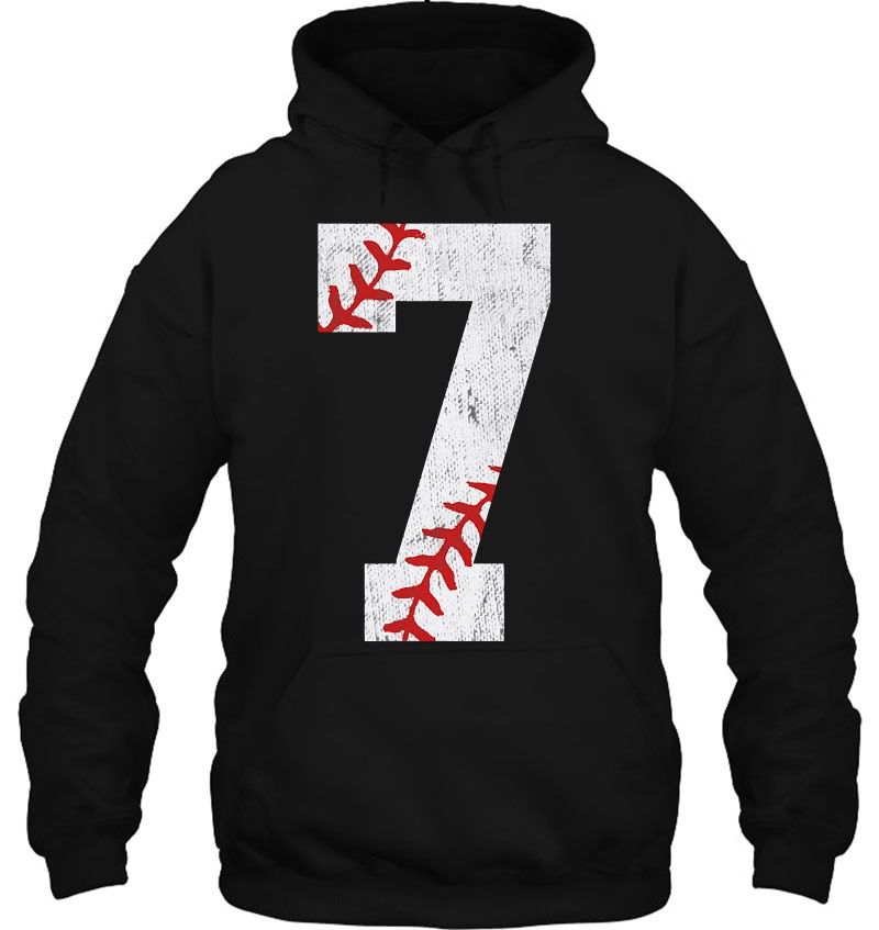 Number 7 Vintage 7Th Birthday Baseball Lover 7 Years Old Hoodie