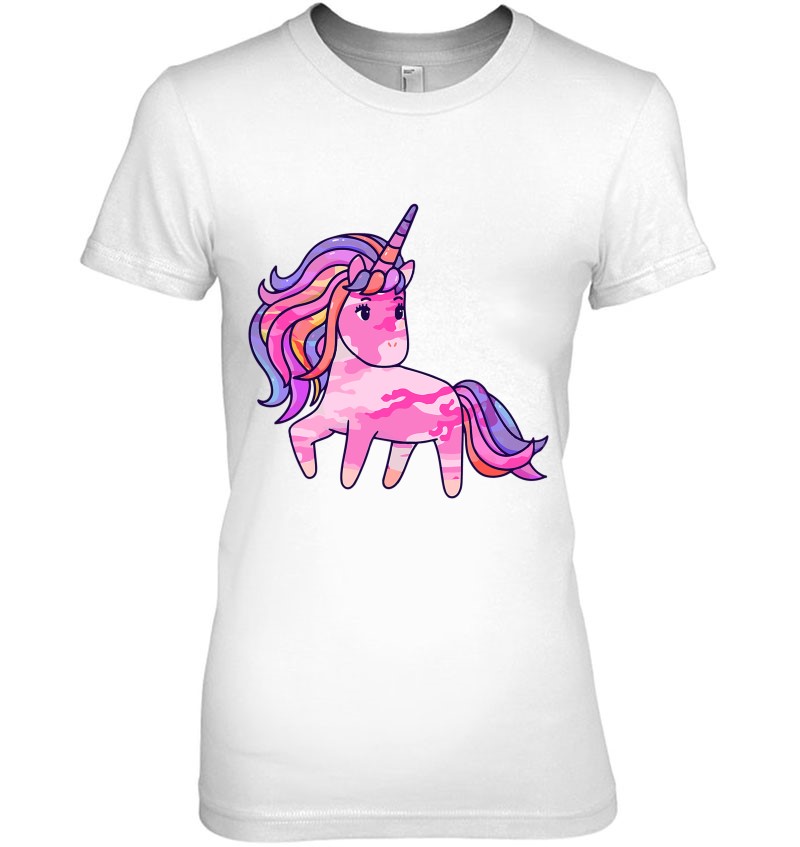 Pink Camo Unicorn Camouflage - Cute Mythical Animal Lovers T Shirts ...