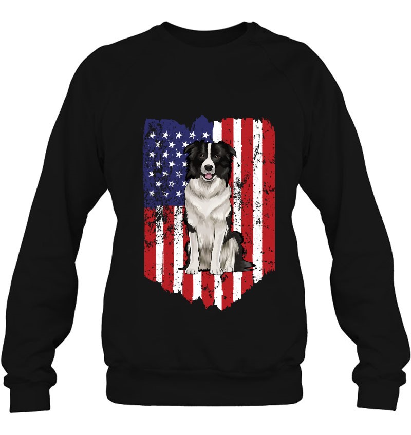American Flag Border Collie 4Th Of July Usa Pullover Sweatshirt