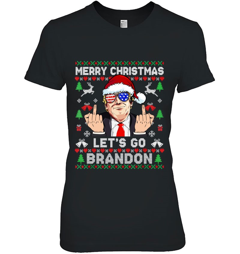 Funny Let's Go Brandon Trump Middle Finger Ugly Christmas Sweater Pullover Hoodie