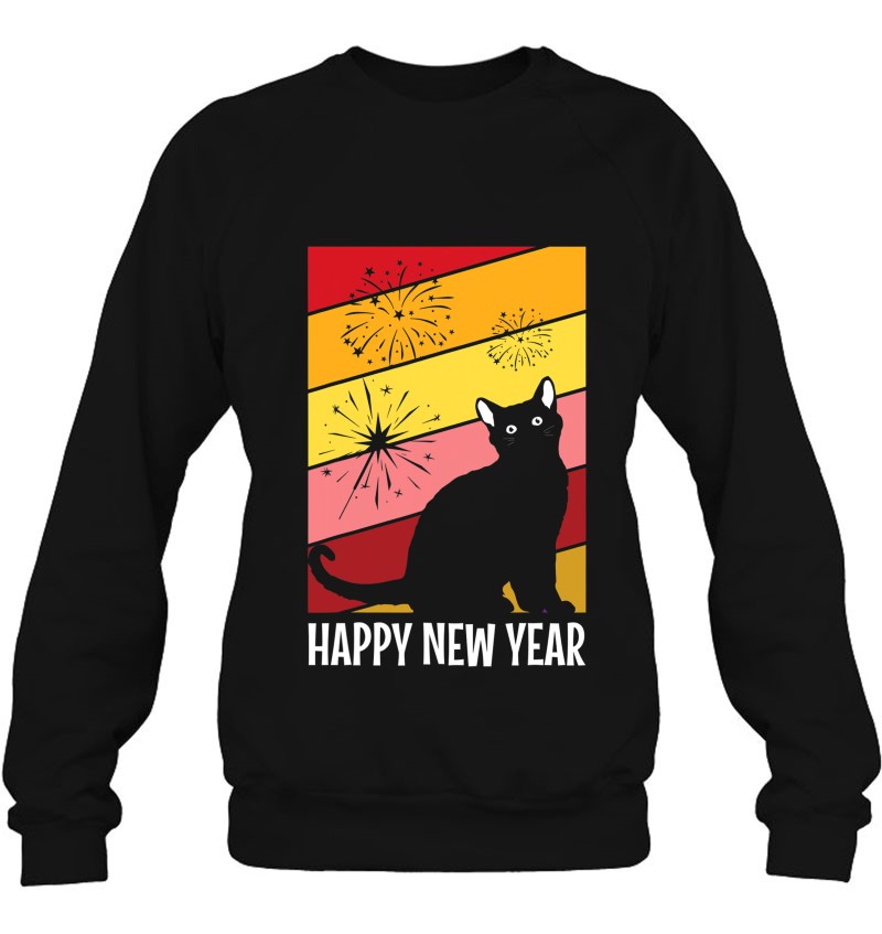 Black Cat Fireworks Happy New Years Eve Party Pajamas Nye Sweatshirt