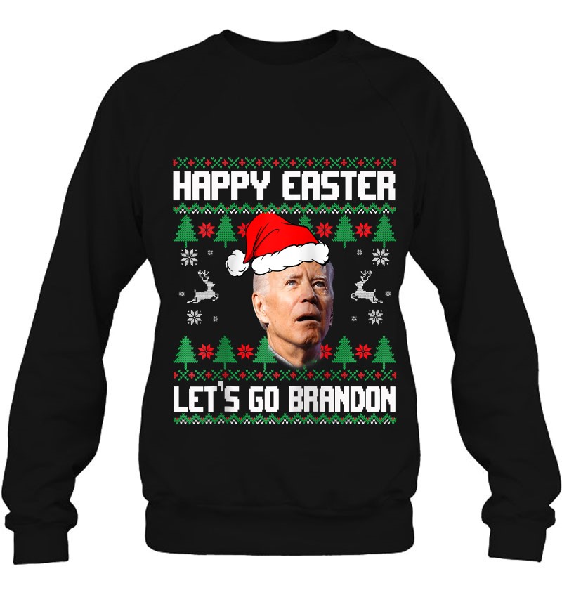Happy Easter Let's Go Brandon Ugly Christmas Sweater Raglan Baseball Tee Sweatshirt