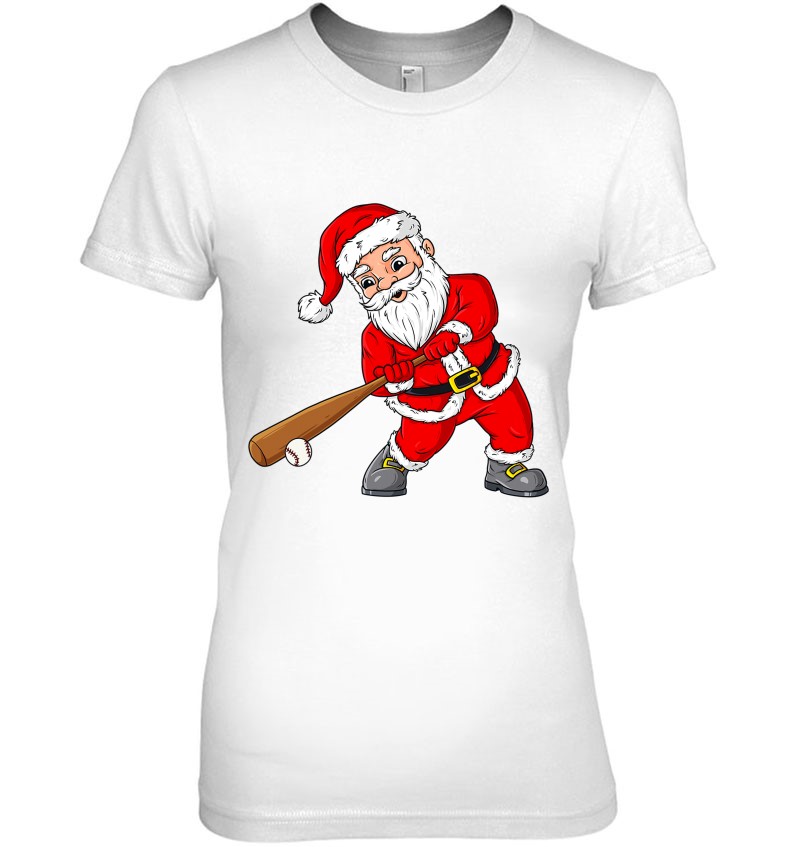 Christmas Santa Claus With Baseball Bat Boys Kids Teens Xmas Ladies Tee