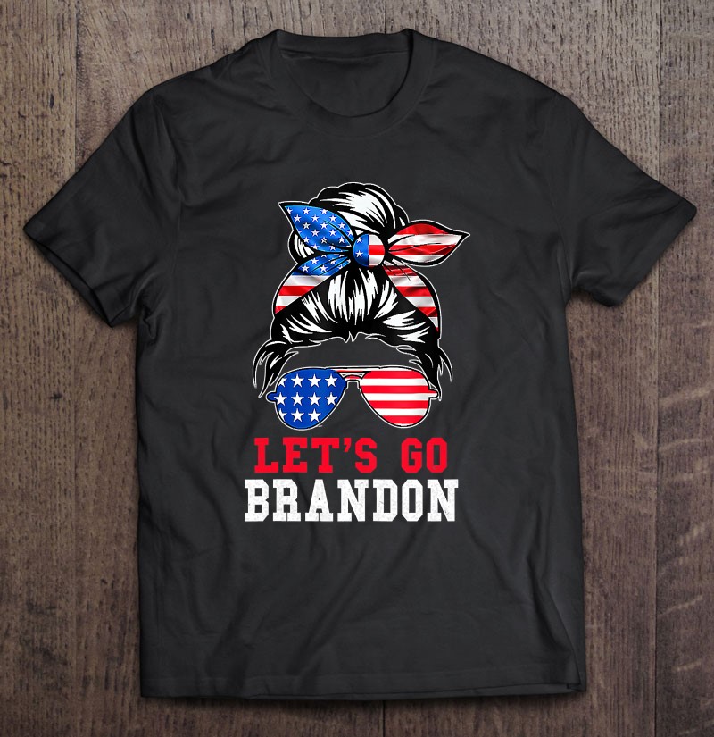 Womens Let's Go Brandon Let's Go Brandon Messy Bun America Flag V-Neck Shirt