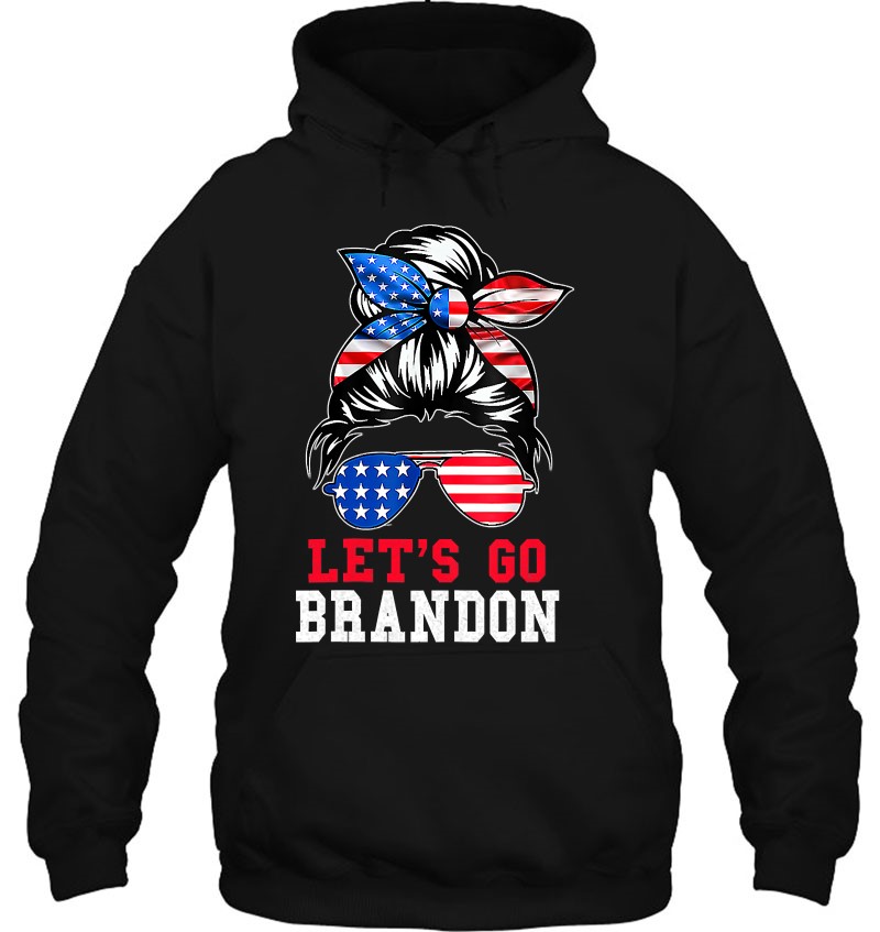 Womens Let's Go Brandon Let's Go Brandon Messy Bun America Flag V-Neck Hoodie