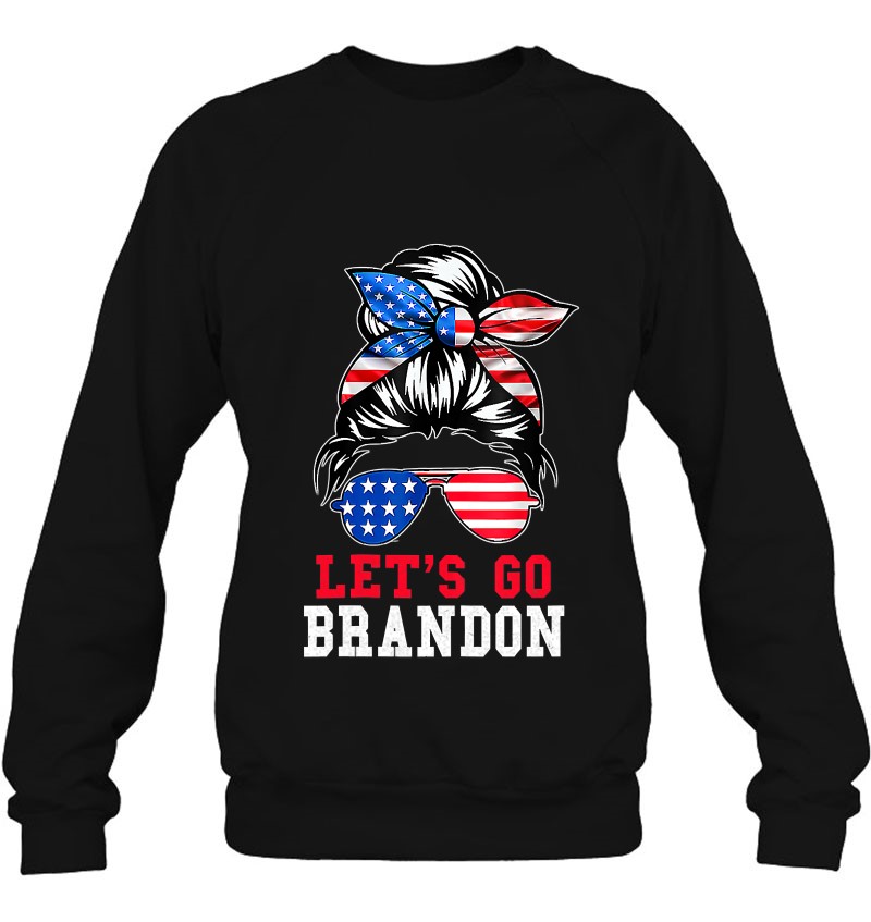 Womens Let's Go Brandon Let's Go Brandon Messy Bun America Flag V-Neck Sweatshirt