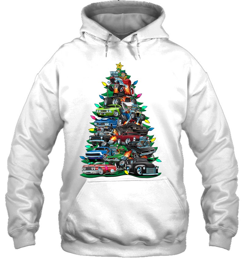 Car Madness Christmas Tree! Classic Muscle Cars And Hot Rods Hoodie