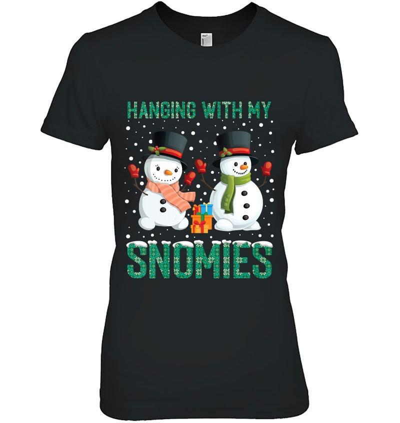 Womens Hanging With My Snomies Ugly Christmas Sweater Funny Snowman V-Neck Ladies Tee