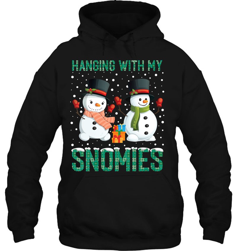 Womens Hanging With My Snomies Ugly Christmas Sweater Funny Snowman V-Neck Hoodie