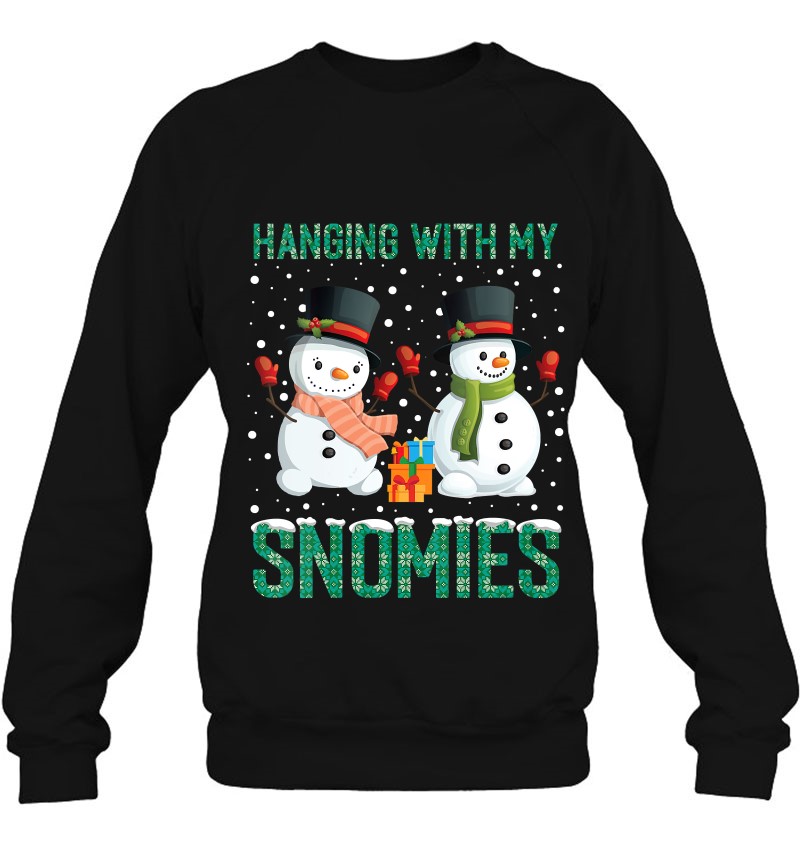 Womens Hanging With My Snomies Ugly Christmas Sweater Funny Snowman V-Neck Sweatshirt