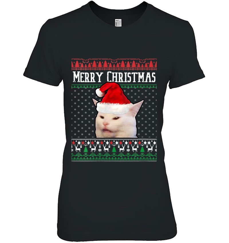 Womens Woman Yelling At A Smudge Cat Ugly Christmas Sweater Meme V-Neck Sweatshirt