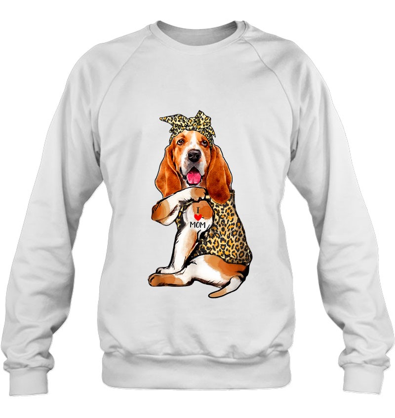 I Love Mom Tattoo Funny Basset Hound Dog With Bandana Sweatshirt