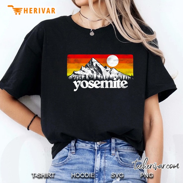 Vintage Yosemite National Park Retro Mountains & Sun Graphic Premium Ladies Tee