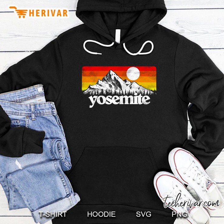 Vintage Yosemite National Park Retro Mountains & Sun Graphic Premium Hoodie
