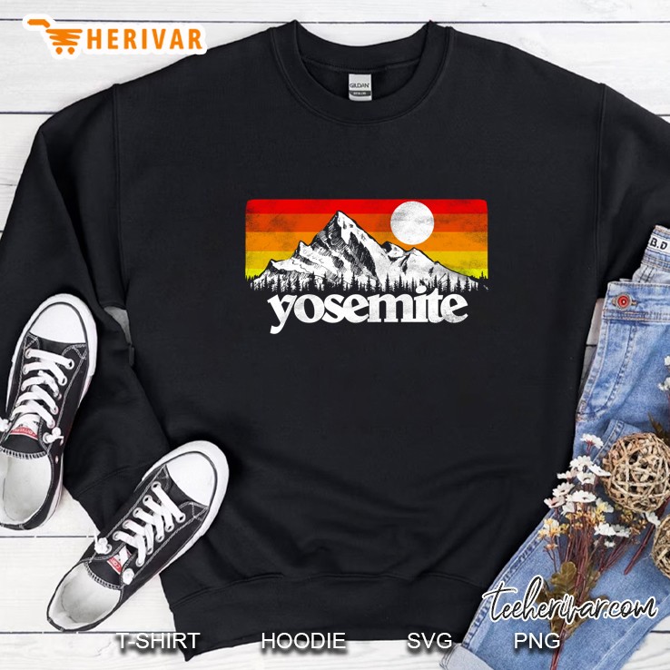 Vintage Yosemite National Park Retro Mountains & Sun Graphic Premium Sweatshirt