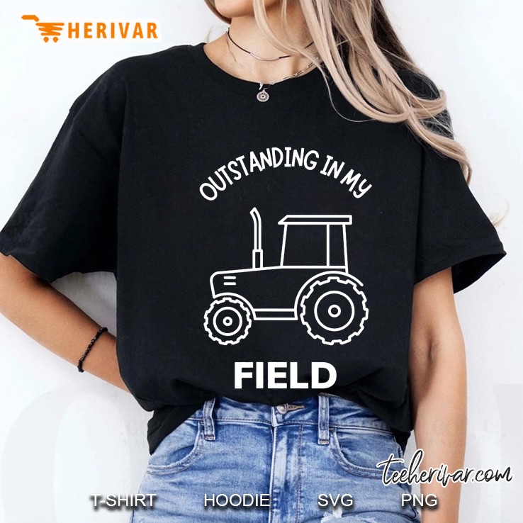 Funny Puns Outstanding In My Field Farms Tractors Graphic Ladies Tee