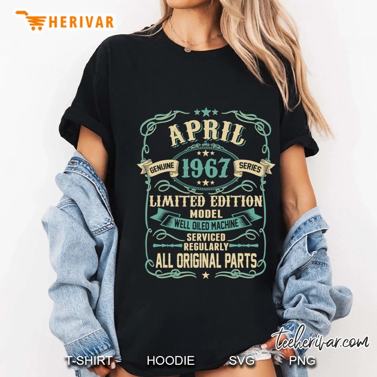 Retro Vintage Made In April 1967 55Th Years Old Birthday Ladies Tee