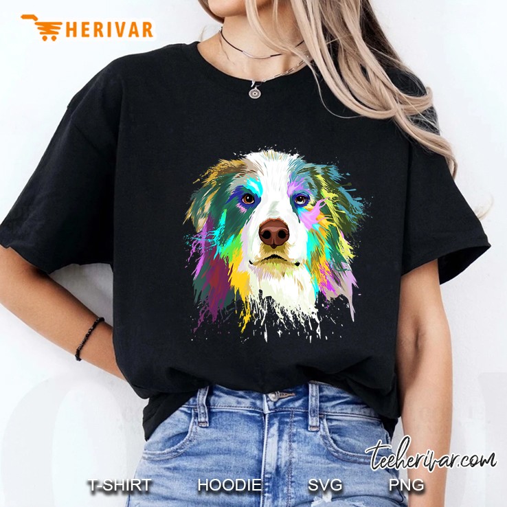 Womens Splash Art Australian Shepherd Dog Aussie Mom Gifts V-Neck Ladies Tee