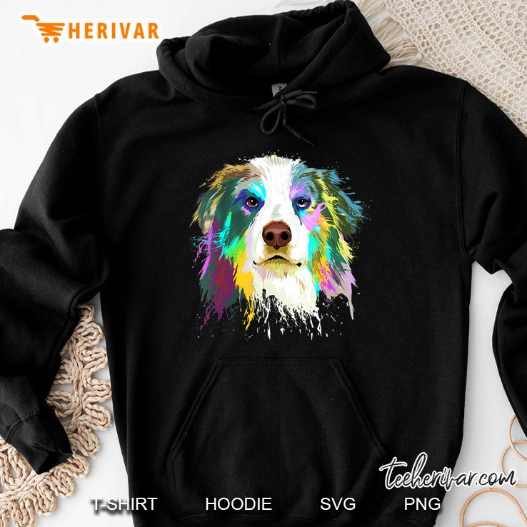 Womens Splash Art Australian Shepherd Dog Aussie Mom Gifts V-Neck Hoodie