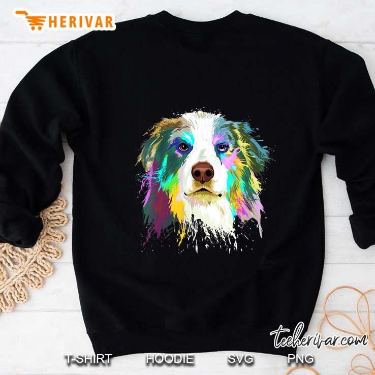Womens Splash Art Australian Shepherd Dog Aussie Mom Gifts V-Neck Sweatshirt