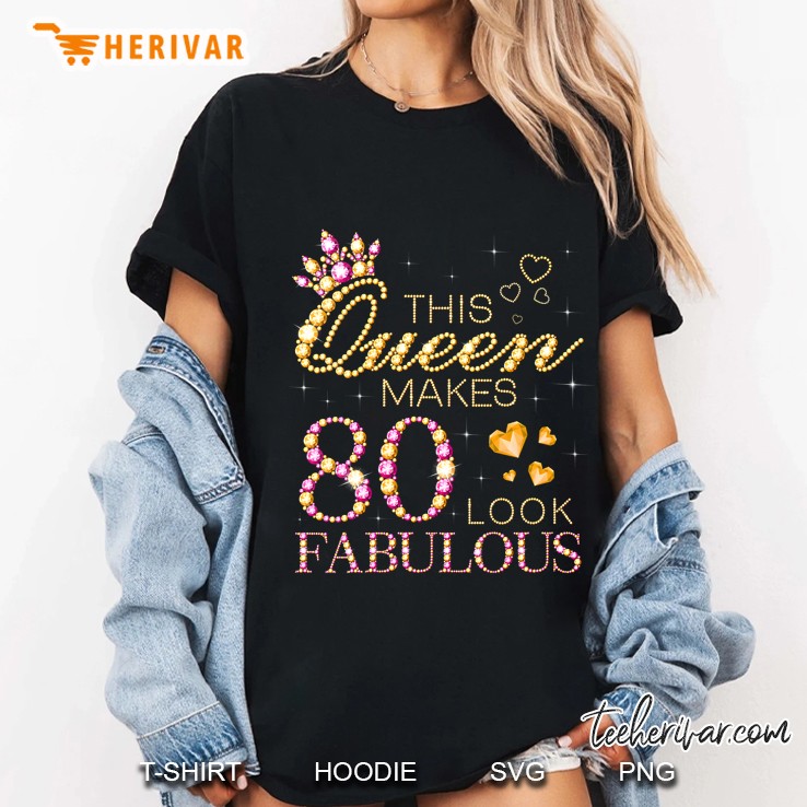 Womens This Queen Makes 80 Look Fabulous 80Th Birthday Queen B-Day V-Neck Ladies Tee
