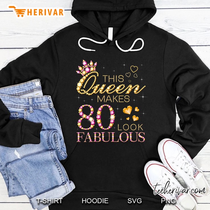 Womens This Queen Makes 80 Look Fabulous 80Th Birthday Queen B-Day V-Neck Hoodie