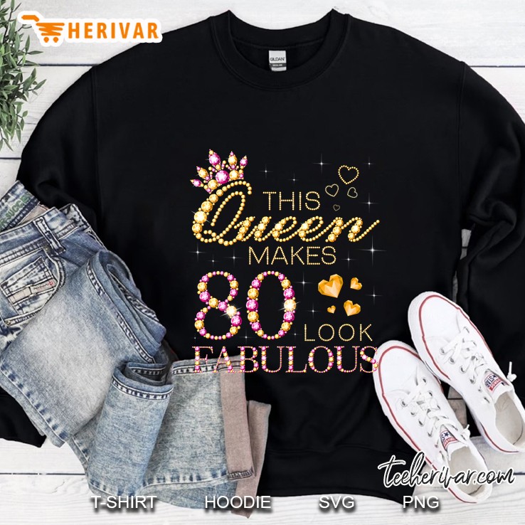 Womens This Queen Makes 80 Look Fabulous 80Th Birthday Queen B-Day V-Neck Sweatshirt