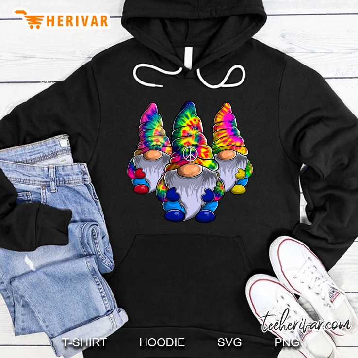 Three Hippie Gnomes Peace Gnome Funny Retro Tie Dye Design Hoodie