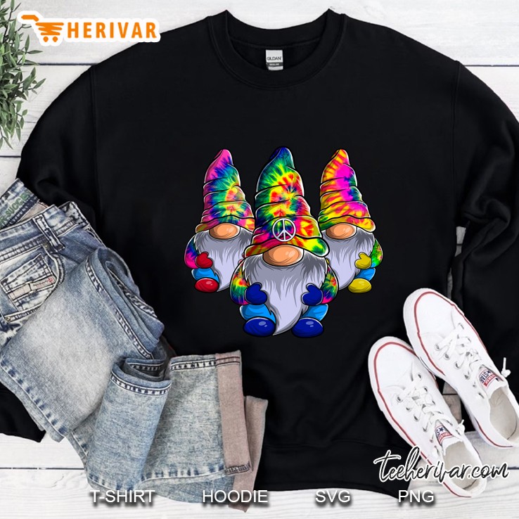 Three Hippie Gnomes Peace Gnome Funny Retro Tie Dye Design Sweatshirt