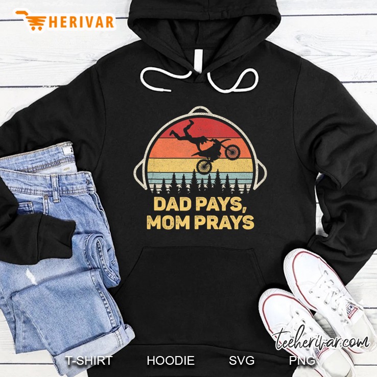 Retro Motocross Dad Pays Mom Prays Funny Dirt Bike Enduro Tank Top Hoodie