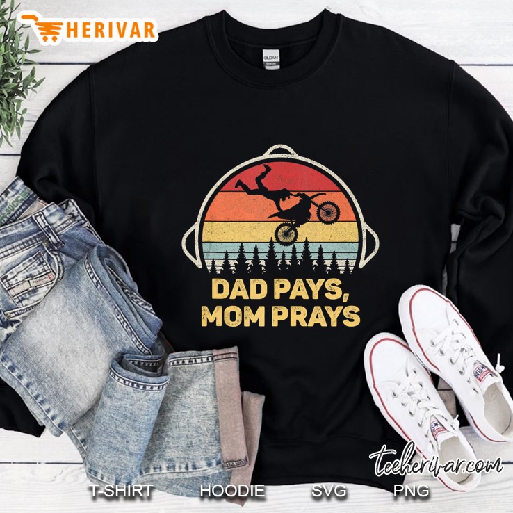 Retro Motocross Dad Pays Mom Prays Funny Dirt Bike Enduro Tank Top Sweatshirt