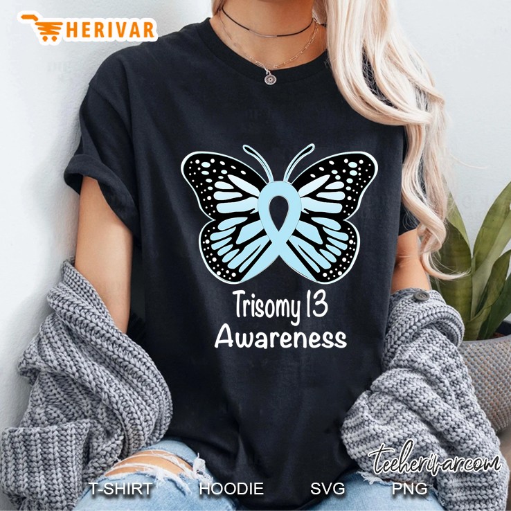 Trisomy 13 Awareness Warrior Support Light Blue Ribbon Ladies Tee