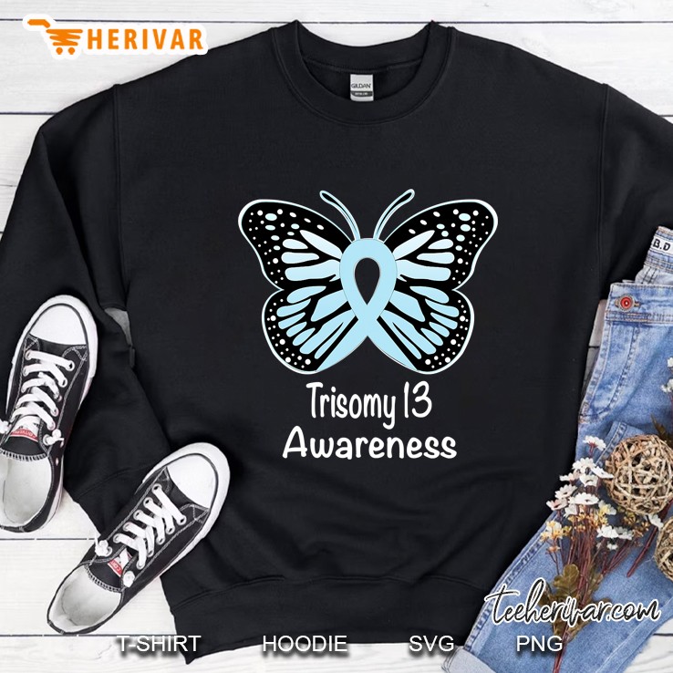 Trisomy 13 Awareness Warrior Support Light Blue Ribbon Sweatshirt