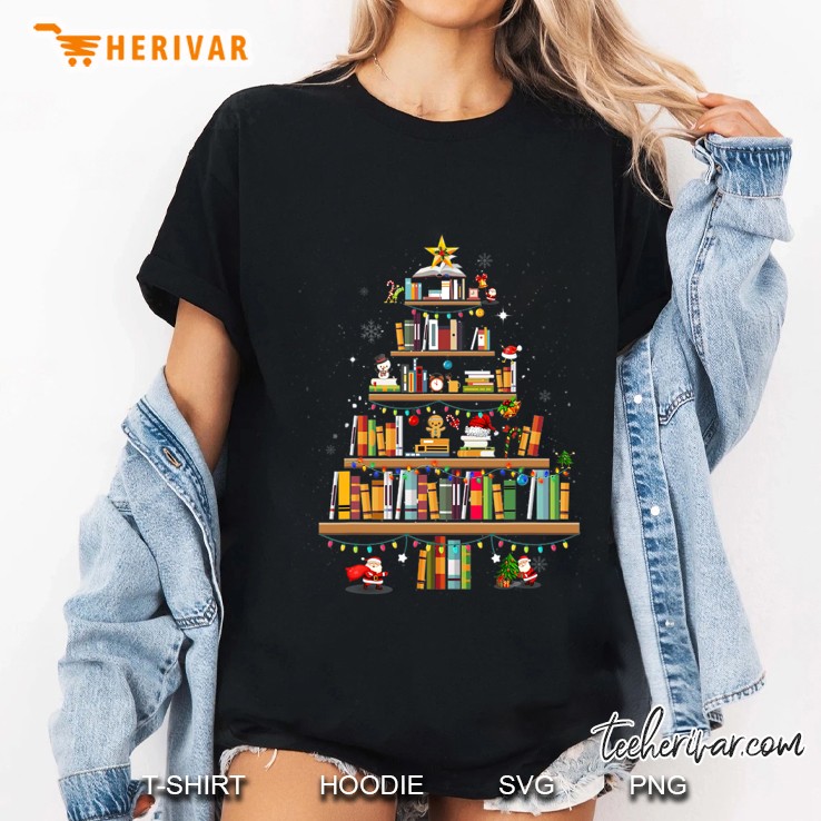 Merry Christmas Tree Shirt Love Reading Books Librarian Nerd Ladies Tee
