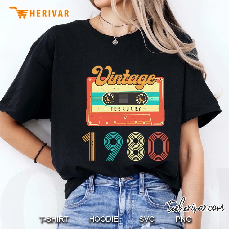 Born In Febuary 1980 40 Years Old Birthday Retro Cassette Ladies Tee