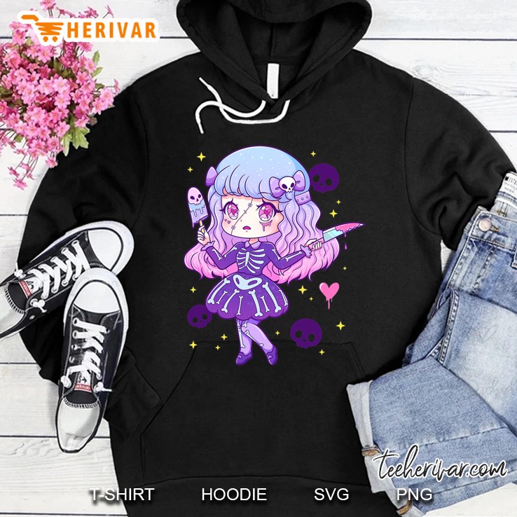Kawaii Pastel Goth Cute Creepy Menhera Skeleton Girl Hoodie