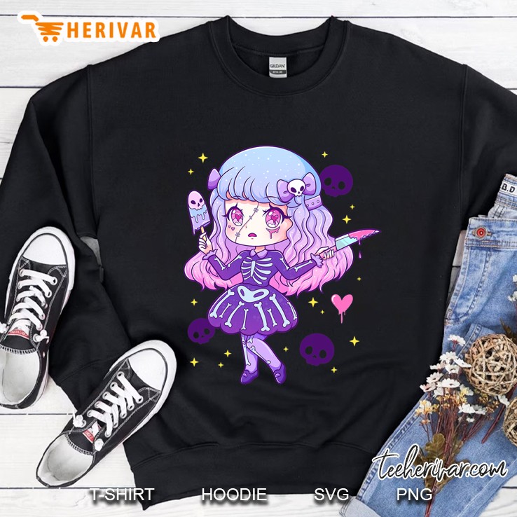 Kawaii Pastel Goth Cute Creepy Menhera Skeleton Girl Sweatshirt