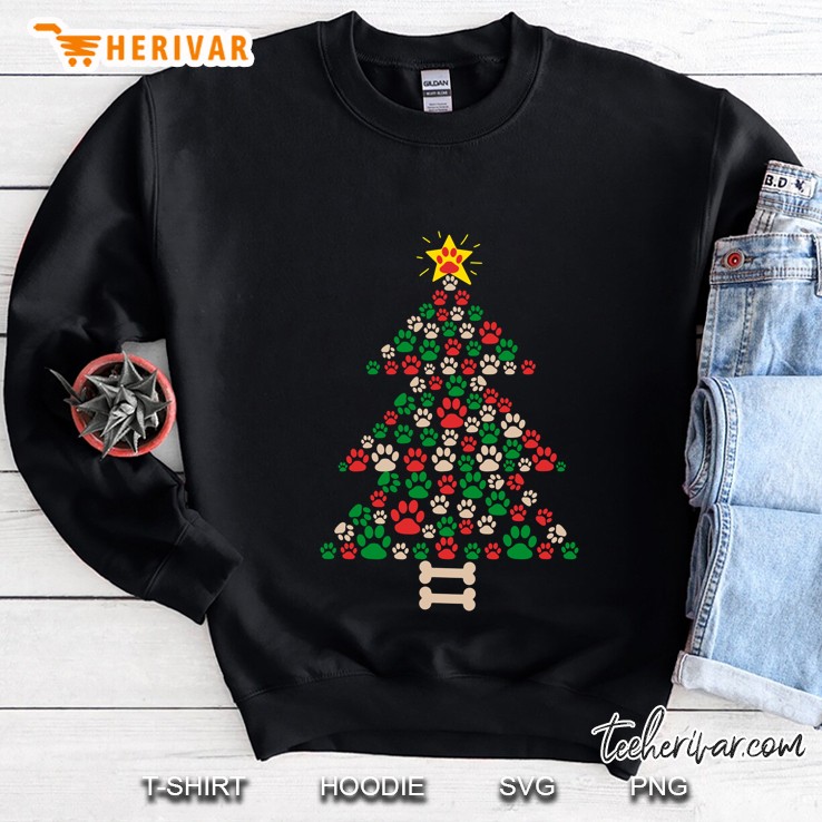 Cute Dog Paws Print Christmas Tree - Paw Print Star Top Sweatshirt