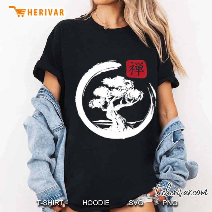 Bonsai Tree Japan Enso Zen Circle Kanji Bonsai Plant Ladies Tee