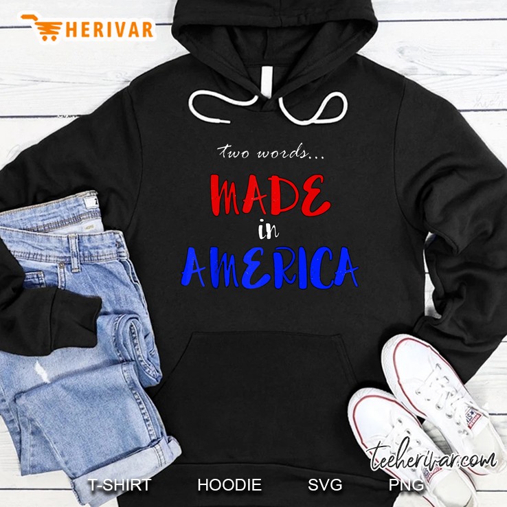 Two Words Made In America Funny President Bidens Pilosa Raglan Baseball Hoodie