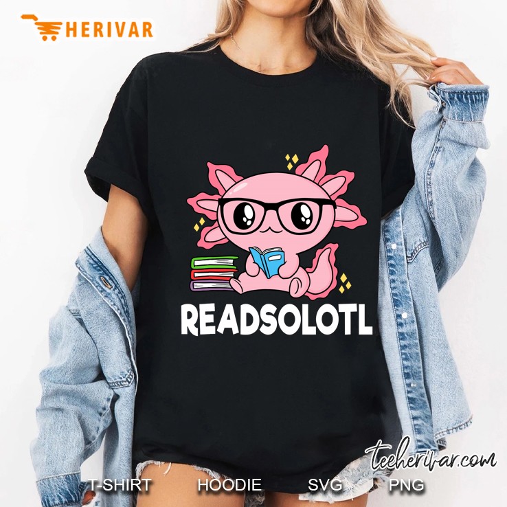 Readsolotl Pink Kawaii Axolotl Book Lover Funny Reading Ladies Tee