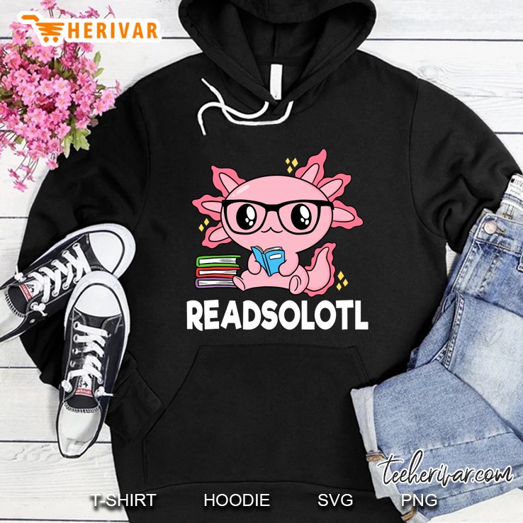 Readsolotl Pink Kawaii Axolotl Book Lover Funny Reading Hoodie