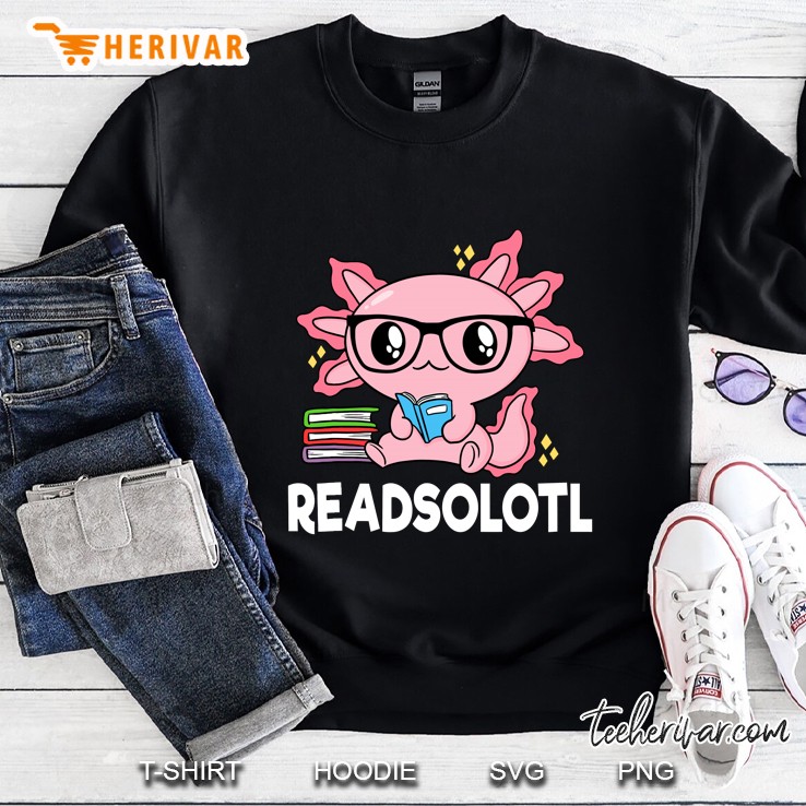 Readsolotl Pink Kawaii Axolotl Book Lover Funny Reading Sweatshirt