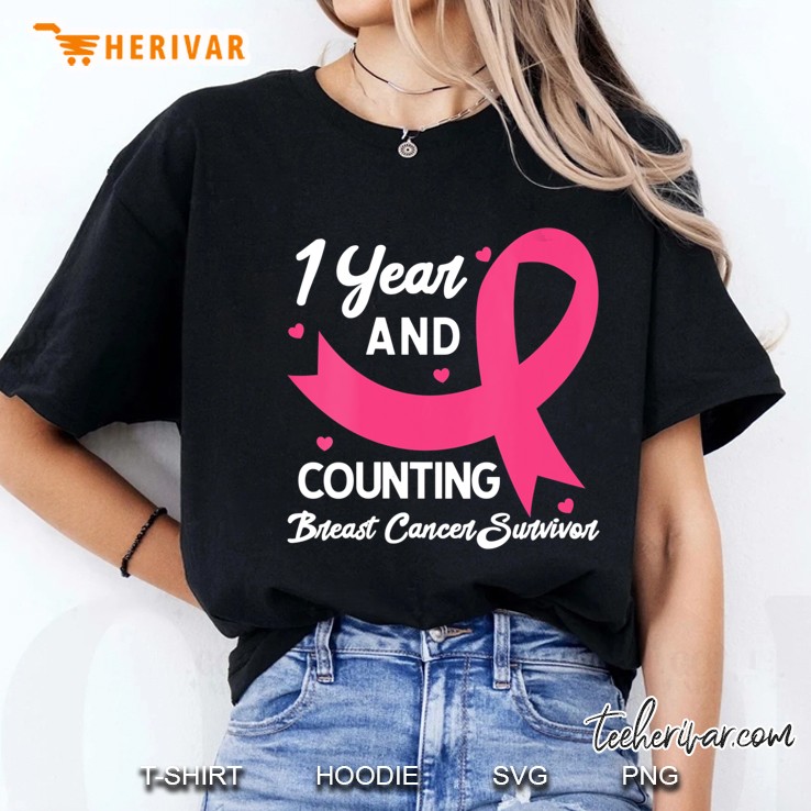 Breast Cancer Survivor Tee 1 Year Cancer Free Pink Survivor Ladies Tee