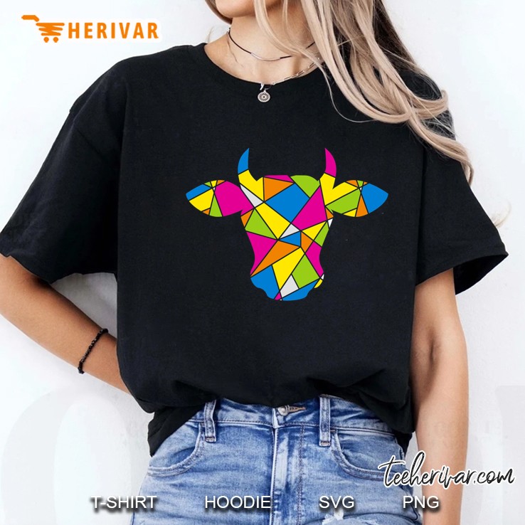 Colorfull Cow Art Farmer Cowgirl Ranch Cow Head Ladies Tee